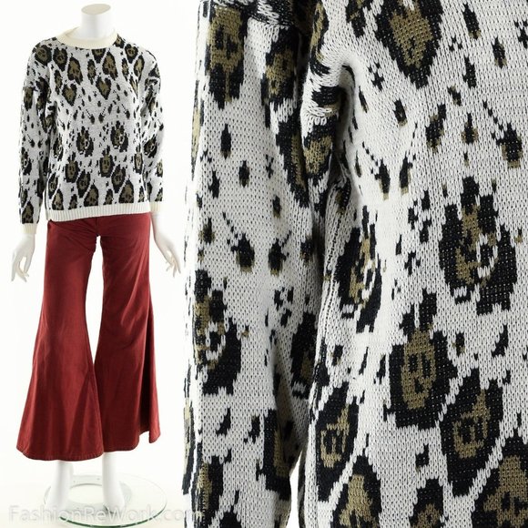 Animal Print Sweater,Leopard Print Sweater,Cheetah Sweater, Vintage 80s,80s Knit - Picture 1 of 5